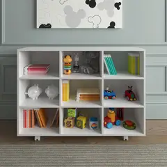 MUEBLES 2020 - Biblioteca Estante Organizador Salvador 108X83X33,5 Cm Blanco en Mdp 15 Mm con 9 Compartimientos Y Ruedas