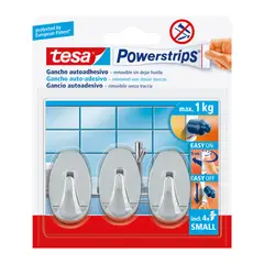 TESA - Power Strips Pequeno Ovalado x 3Und Cromado