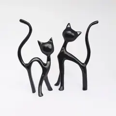 PLINI - Set x 2 Gatos Cola Arqueada 26cm Negro Poliresina