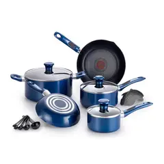 T-FAL - Juego De Ollas / Batería De Cocina 9 Piezas Antiadherente Excite Azul + Set X 5 Cucharas Medidoras