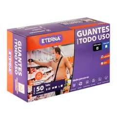 ETERNA - Guante Látex Corto Antibacterial Reutilizable Cal10 Talla M 50 Unidades Negro