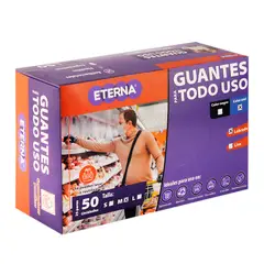 ETERNA - Guante Látex Corto Antibacterial Reutilizable Cal10 Talla M 50 Unidades Azul