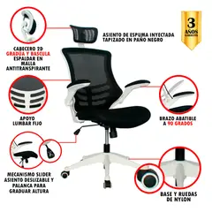 GENERICO - Silla de escritorio Ejecutiva Negro y Blanco Mundial De Sillas Polonuevo