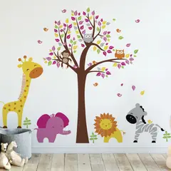 VINILOVERS - Vinilo Infantil Lovely Animal Tree Niña 150x120