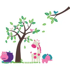 VINILOVERS - Vinilo Infantil Happy Jungle Tree Niña 220x180