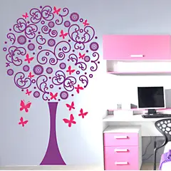 VINILOVERS - Vinilo Árbol con Flores y Mariposas 120x70