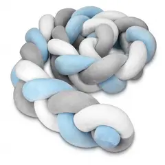 BANZAY - Cojín Protector Cuna Trenza 200X15 Cm Azul/Gris