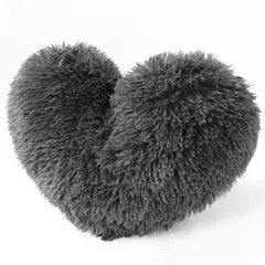 BANZAY - Cojín Decorativo Peludo Corazón Gris Oscuro