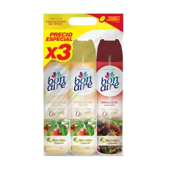 BONAIRE - Ambientador Aerosol 2 Frutos + 1 Mora 3x400ml Cada Uno