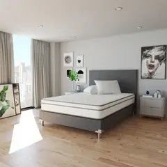 undefined - Combo Sencillo 100x190 Base Cama Gris + Colchón + Cabecero + Almohada Gris