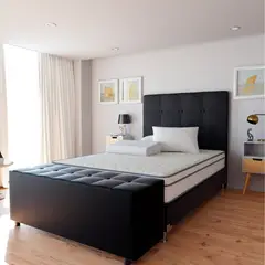 undefined - Combo Sencillo 100 Base Cama Negra + Colchón + Cabecero + Puff + Protector + Almohada