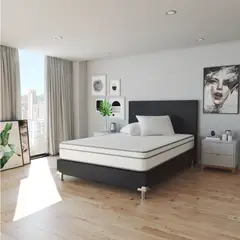 undefined - Combo Queen 160x190 Base Cama Negra + Colchón + Cabecero + Almohada