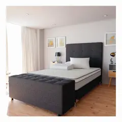 KAIU HOME - Combo Sencillo 100 Base Cama Gris + Colchón + Cabecero + Puff + Protector + Almohada