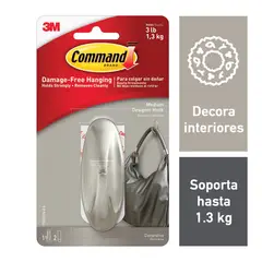 COMMAND - Gancho Adhesivo Diseño Gris Mediano X1
