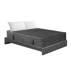 GENERICO - Combo Colchón Pocket R Mohnblatt Euro U Doble 140 + Base Cama + 2 Almohadas Gris