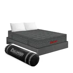 GENERICO - Combo Colchón Orthopack Mohnblatt Euro U Doble 140 + Base Cama + 2 Almohadas Gris