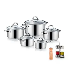 TESCOMA - Batería de Cocina 10 Piezas Acero + Vinagrera + Pimentero