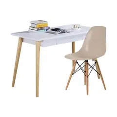 EKONOMODO COLOMBIA - Escritorio Moderno White Redondo + Silla Eames Khak