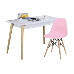 EKONOMODO COLOMBIA - Escritorio Moderno White Redondo + Silla Eames Rosa
