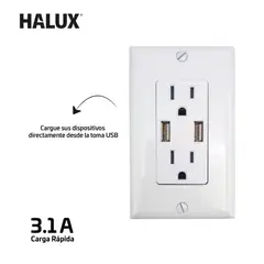 HALUX - Toma Doble Con Tapa 2 Ptos USB Carga Rápida 3.1Amp