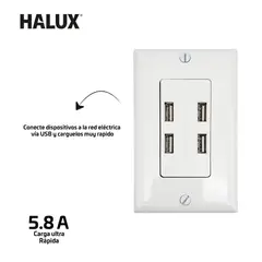 HALUX - Toma USB + Tapa 4 Ptos USB Carga Ultra rápida 5.8A