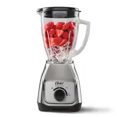 OSTER - Licuadora con Control de Perilla Oster, Vaso de Vidrio 1.5 Litros, Color Plateado