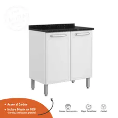 BERTOLINI - Mueble inferior de cocina en Acero 89x80cm incluye meson MDP Blanco