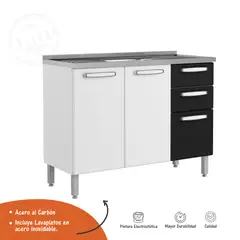 BERTOLINI - Mueble inferior de cocina en Acero 89x120cm lavaplatos central Negro