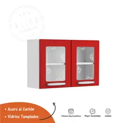 BERTOLINI - Mueble superior en Acero 52x80x28cm 3 puertas de vidrio Rojo