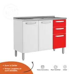 BERTOLINI - Mueble Inferior De Cocina En Acero 89X120Cm Lavaplatos Central Rojo