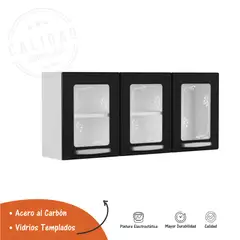 BERTOLINI - Mueble superior en Acero 52x120x28cm 3 puertas de vidrio Negro
