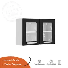 BERTOLINI - Mueble superior en Acero 52x80x28cm 3 puertas de vidrio Negro