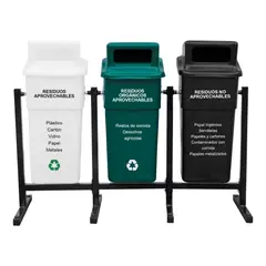 COLEMPAQUES - Punto Ecológico 3 Puestos 50L Blanco Verde Negro