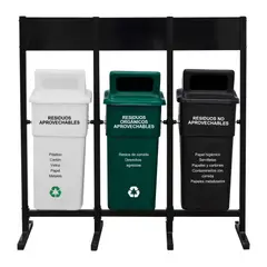 COLEMPAQUES - Punto Ecológico 3 Puestos 50L Blanco Verde Negro
