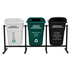 COLEMPAQUES - Punto Ecológico 3 Puestos 100L Blanco Verde Negro