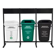 COLEMPAQUES - Punto Ecológico 3 Puestos 100L Blanco Verde Negro Con Tablero
