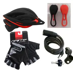 GW - Kit Casco Hornet + Guantes + Luces + Guaya Negro -Rojo