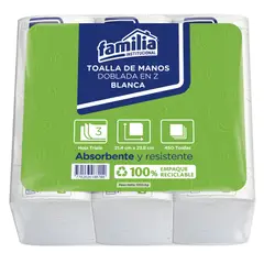 FAMILIA INSTITUCIONAL - Toallas De Papel En Z Triple Hoja Blanca De 450 Unidades