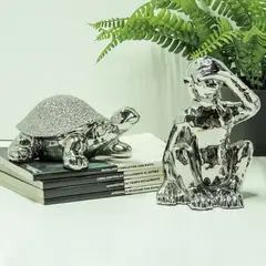 MARRES - Escultura Tortuga Cerámica Dakar 16.5 x 7 cm Plata