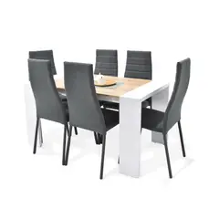 HOGAR VENECIA - Mesa Chicago Duna 6 Puestos + Sillas Puestos Arma Tela Gris