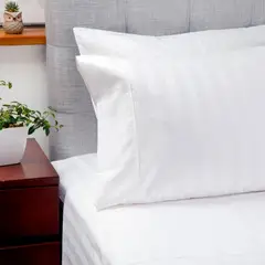 MANO DE OSO - Juego De Sábanas Algodón 250H Raya Satín Doble Blanco