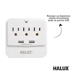 HALUX - Supresor De Picos De Pared Con 3 Salidas P/T Y 2 Puertos USB
