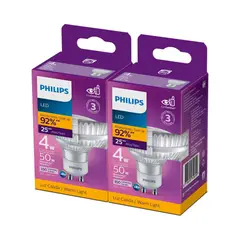 PHILIPS - Set de 2 Bombillo Led Gu10 350 Lúmenes 4w Luz Cálida Ph Certificado