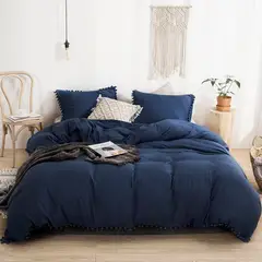MY HOME STORE - Edredón Microtex + Borlas Azul Oscuro King