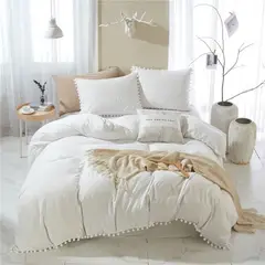 MY HOME STORE - Edredón Microtex + Borlas Blanco Queen