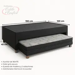 ESTILO Y CONFORT - Cama Duplex En Lona Gris Sencilla 100X190