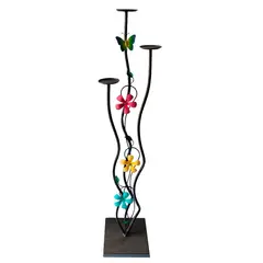 undefined - Candelabro de Piso Entorchado Flores Tierra con 3 Soportes