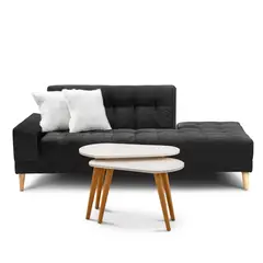 KAIU HOME - Combo Sofá Cama New + 2 Mesas + 2 Cojines Negro