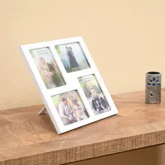 SPAMDS GLASS - Portarretrato Marco Para Foto Madera 4 Fotos 10x13.3 Cms Blanco