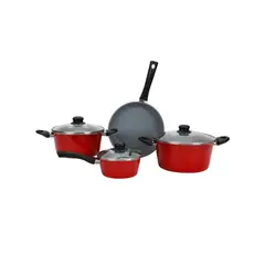 JUST HOME COLLECTION - Batería de Cocina 7 Piezas Aluminio Antiadherente Cerámica Roja